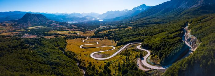 Aerial Panorama of the Curved Asphalt Road